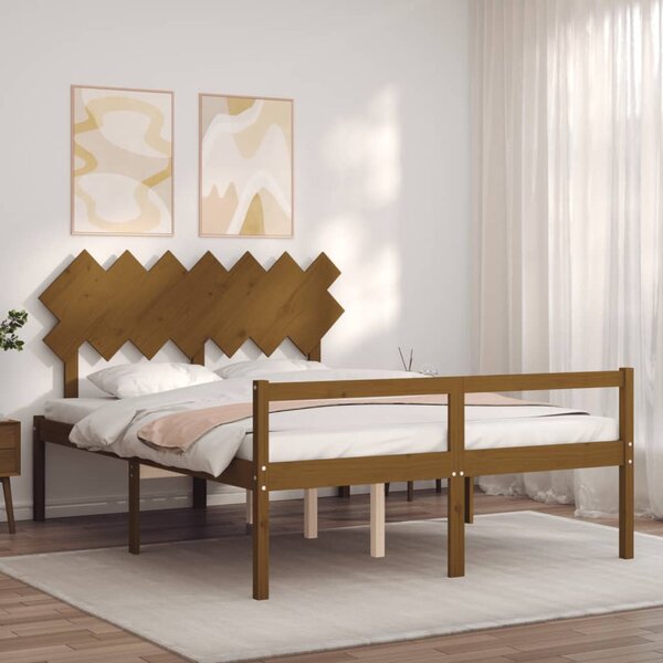 Mézbarna tömör fa ágy időseknek fejtámlával King Size