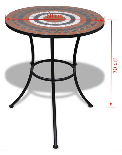 Terrakotta és fehér mozaik bisztró asztal 60 cm