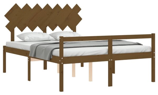 Mézbarna tömör fa ágy időseknek fejtámlával King Size