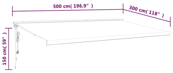 Sárga-fehér szövet és alumínium behúzható napellenző 5 x 3 m