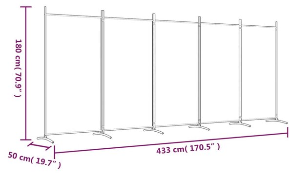 Fehér 5 paneles paraván 433x180 cm szövet