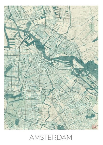 Amsterdam Térképe, Hubert Roguski, (30 x 40 cm)