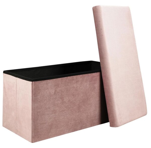 Összehajtható tárolós pad, bársony 77x33 cm, púderrózsaszín - CLOE