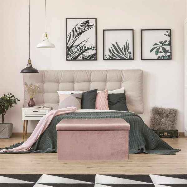 Összehajtható tárolós pad, bársony 77x33 cm, púderrózsaszín - CLOE