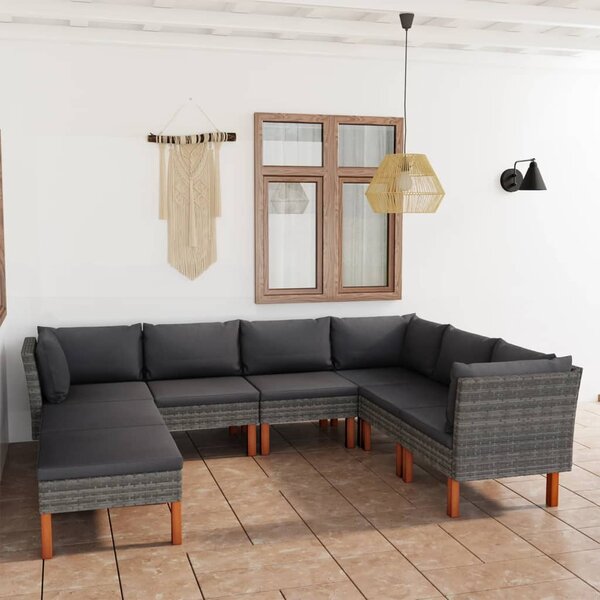 VidaXL 8 részes szürke polyrattan kerti ülőgarnitúra párnákkal