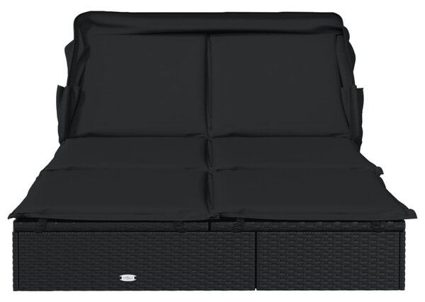 2 személyes fekete polyrattan napágy tetővel 213 x 118 x 97 cm