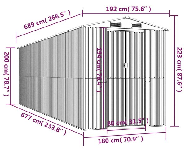 Zöld horganyzott acél kerti fészer 192x689x223 cm