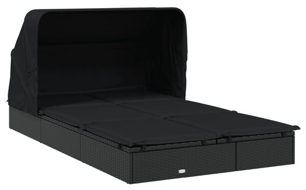 2 személyes fekete polyrattan napágy tetővel 213 x 118 x 97 cm