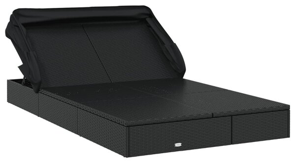 2 személyes fekete polyrattan napágy tetővel 213 x 118 x 97 cm
