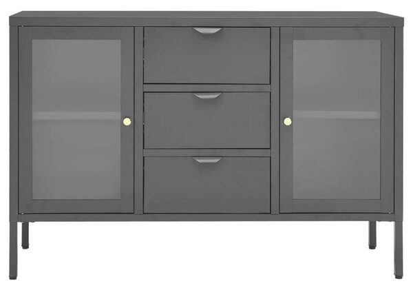 Antracitszürke acél és edzett üveg tálalószekrény 105x35x70 cm