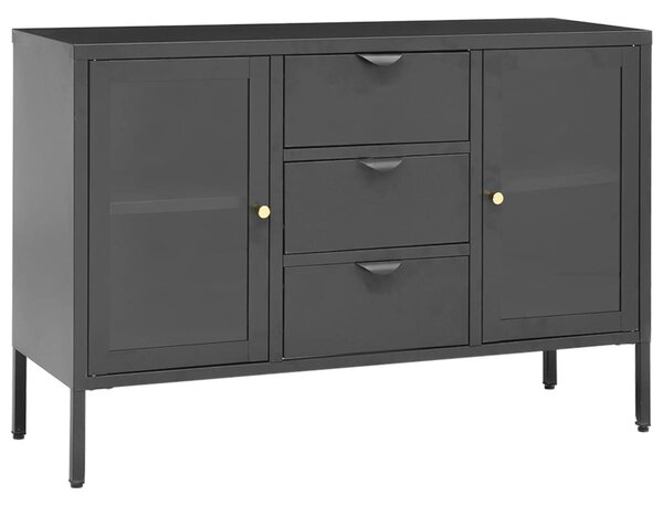 Antracitszürke acél és edzett üveg tálalószekrény 105x35x70 cm