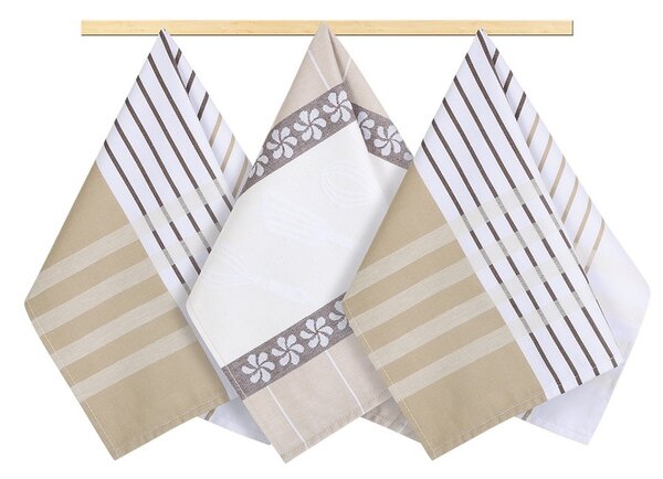 Bellatex Stripe törlőruha, bézs, barna, fehér, 50 x 70 cm, 3 db-os szett