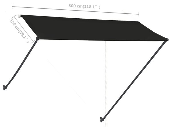 Feltekerhető antracitszürke napellenző LED-del 300 x 150 cm
