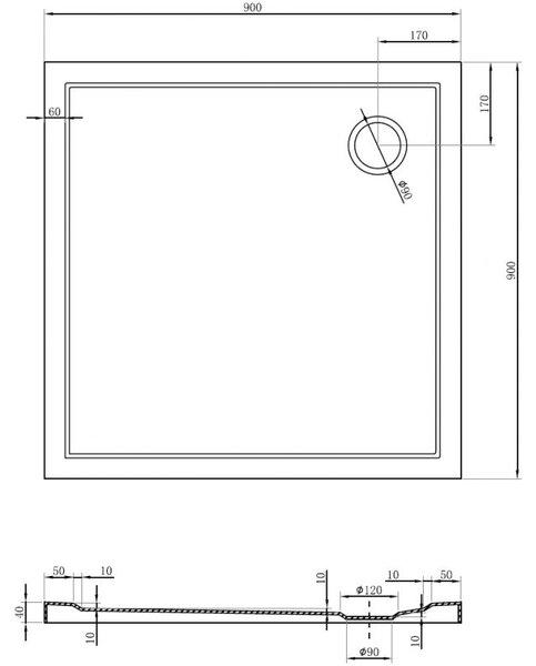 Mexen Flow négyzet alakú zuhanytálca slim 90 x 90 cm, fényes fehér - 46S109090