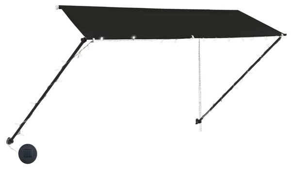 Feltekerhető antracitszürke napellenző LED-del 300 x 150 cm