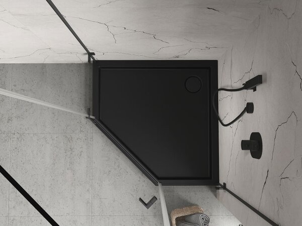 Mexen Flow+ ötszögletű zuhanytálca 80 x 80 cm, fekete matt - 46P708080H