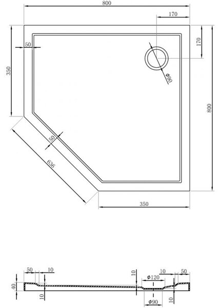 Mexen Flow ötszögletű slim zuhanytálca 80 x 80 cm, fényes fehér - 46P108080