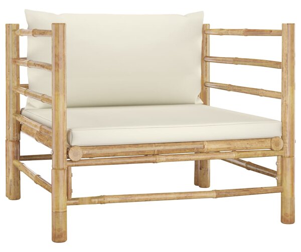 VidaXL bambusz kerti kanapé krémfehér párnákkal