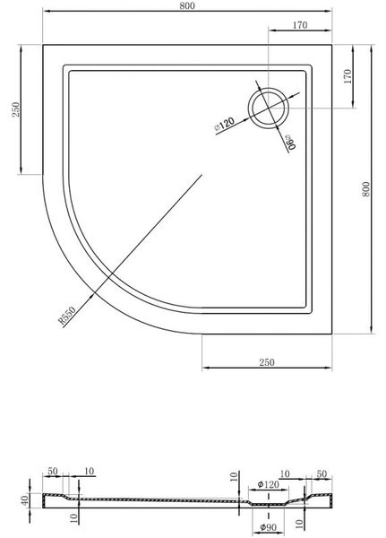 Mexen Flow félköríves slim zuhanytálca 80 x 80 cm, fehér fényes - 46Q108080