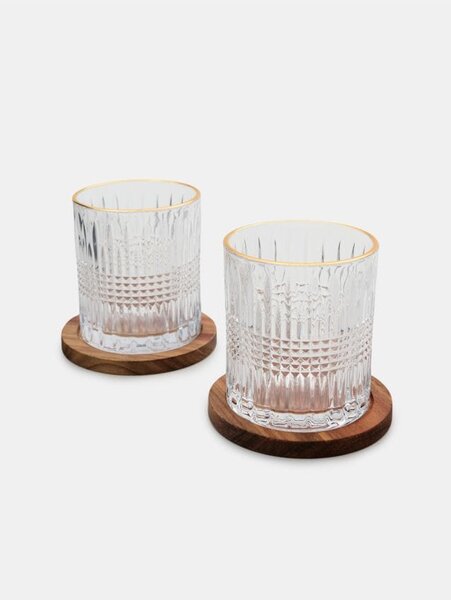 Sinsay - Dombornyomott mintás arany peremű pohár szett fa alátétekkel 2 pack - clear