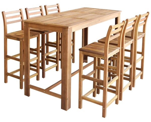 VidaXL 7 részes tömör akácfa bárasztal és szék garnitúra