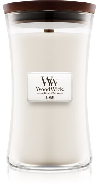 Woodwick Linen illatos gyertya fa kanóccal 609.5 g