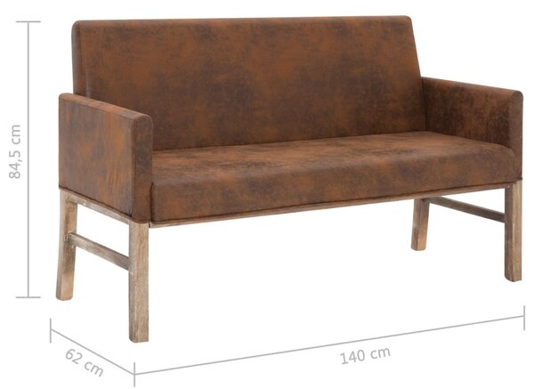 Barna művelúr pad karfával 140 cm