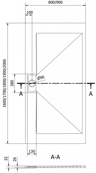 Mexen Egon téglalap alakú SMC zuhanytálca 200 x 80 cm, fehér - 4R108020