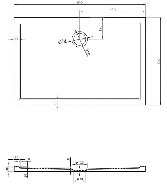 Mexen Flow téglalap alakú slim zuhanytálca 90 x 85 cm, fényes fehér - 46R108590