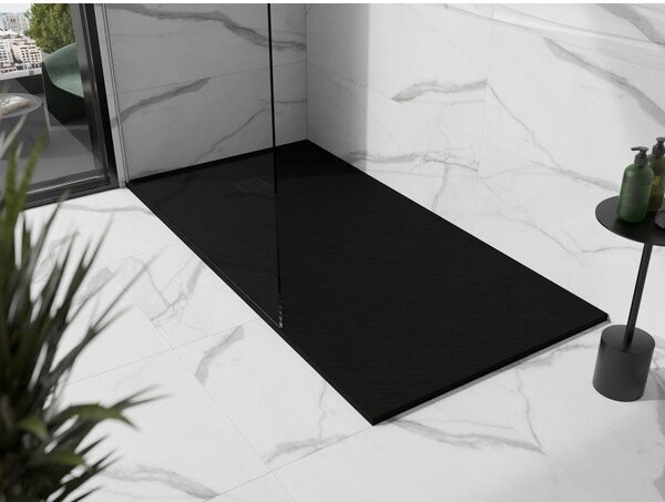 Mexen Stone+ téglalap alakú kompozit zuhanytálca 200 x 100 cm, fekete, fekete takaróelem - 44701020-B