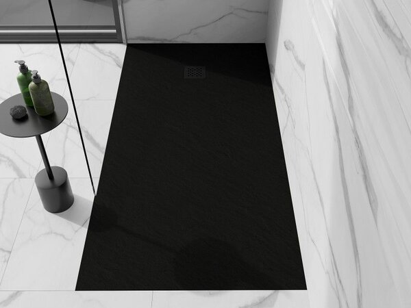 Mexen Stone+ téglalap alakú kompozit zuhanytálca 200 x 100 cm, fekete, fekete takaróelem - 44701020-B