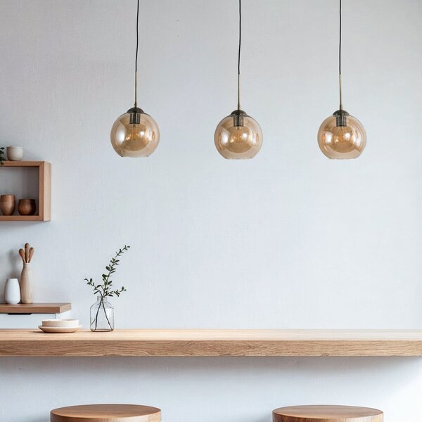 Függőlámpa Lindby, Sofian, dimmable, Bronz / Öreg Sárgaréz, Nappali, Üveg, Modern