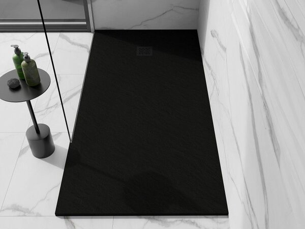 Mexen Stone+ téglalap alakú kompozit zuhanytálca 200 x 100 cm, fekete, fekete takaróelem - 44701020-B