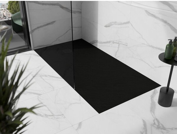 Mexen Stone+ téglalap alakú kompozit zuhanytálca 200 x 100 cm, fekete, fekete takaróelem - 44701020-B