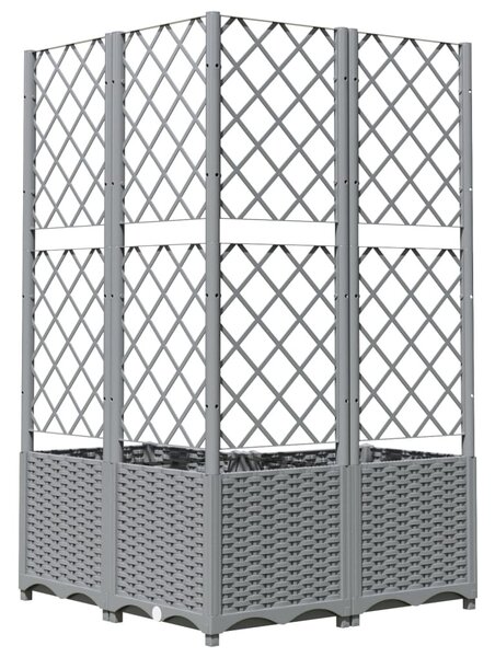 Világosszürke PP rácsos kerti ültetőláda 80 x 80 x 136 cm