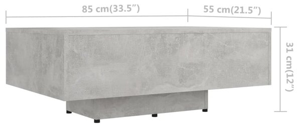 Betonszürke szerelt fa dohányzóasztal 85 x 55 x 31 cm