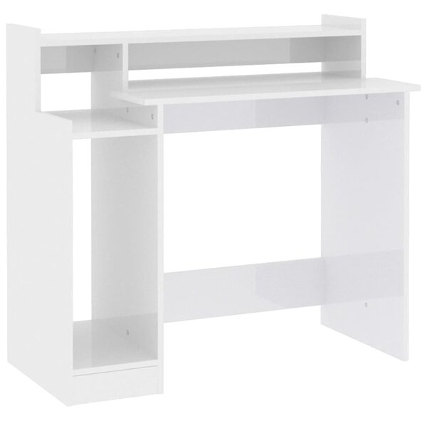 Magasfényű fehér szerelt fa íróasztal LED-ekkel 97 x 45 x 90 cm