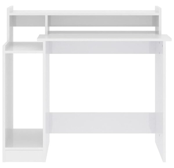 Magasfényű fehér szerelt fa íróasztal LED-ekkel 97 x 45 x 90 cm