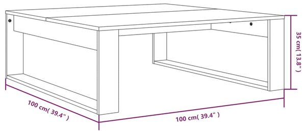 Füstös tölgy színű szerelt fa dohányzóasztal 100 x 100 x 35 cm
