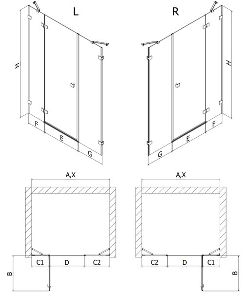 Mexen Lunar, jobbra nyíló zuhanyajtó 120 cm, átlátszó üveg, fekete profil, 834S-120-050-70-00-P