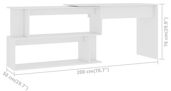 Fehér szerelt fa sarokasztal 200 x 50 x 76 cm