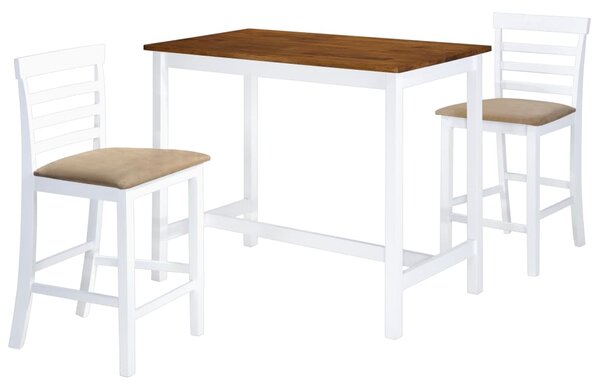 VidaXL 3-részes barna-fehér tömör fa bárasztal és szék garnitúra