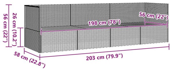 Barna polyrattan kültéri társalgókanapé párnákkal