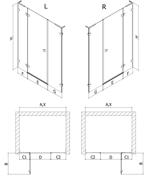 Mexen Lunar L, bal oldali nyíló zuhanyajtó 120 cm, 8 mm-es átlátszó üveg, fehér profil, 834SL-120-050-20-00-L