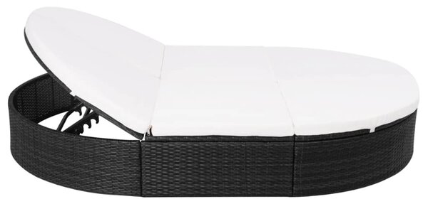 Fekete polyrattan kültéri napozóágy párnával