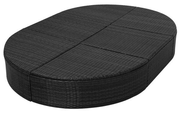 Fekete polyrattan kültéri napozóágy párnával