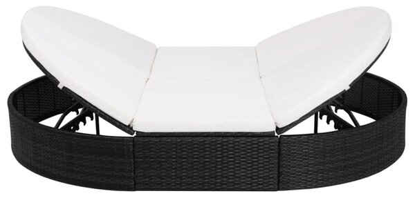 Fekete polyrattan kültéri napozóágy párnával