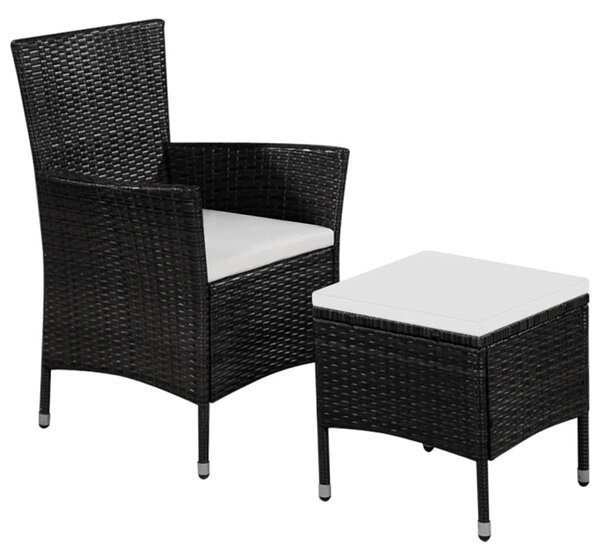VidaXL fekete polyrattan kültéri szék zsámollyal és párnákkal