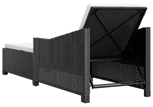 Fekete polyrattan napozóágy krémfehér párnával
