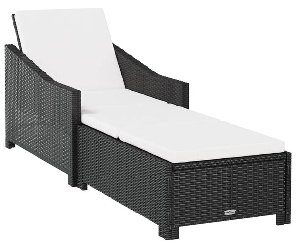 Fekete polyrattan napozóágy krémfehér párnával
